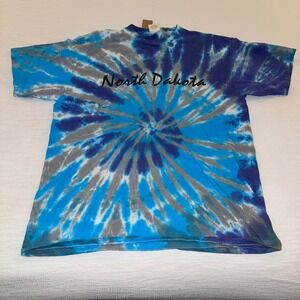 Vintage‎ eye DYE Hand Crafted North Dakota Tie Dye T Shirt Men's XL Blue Gray